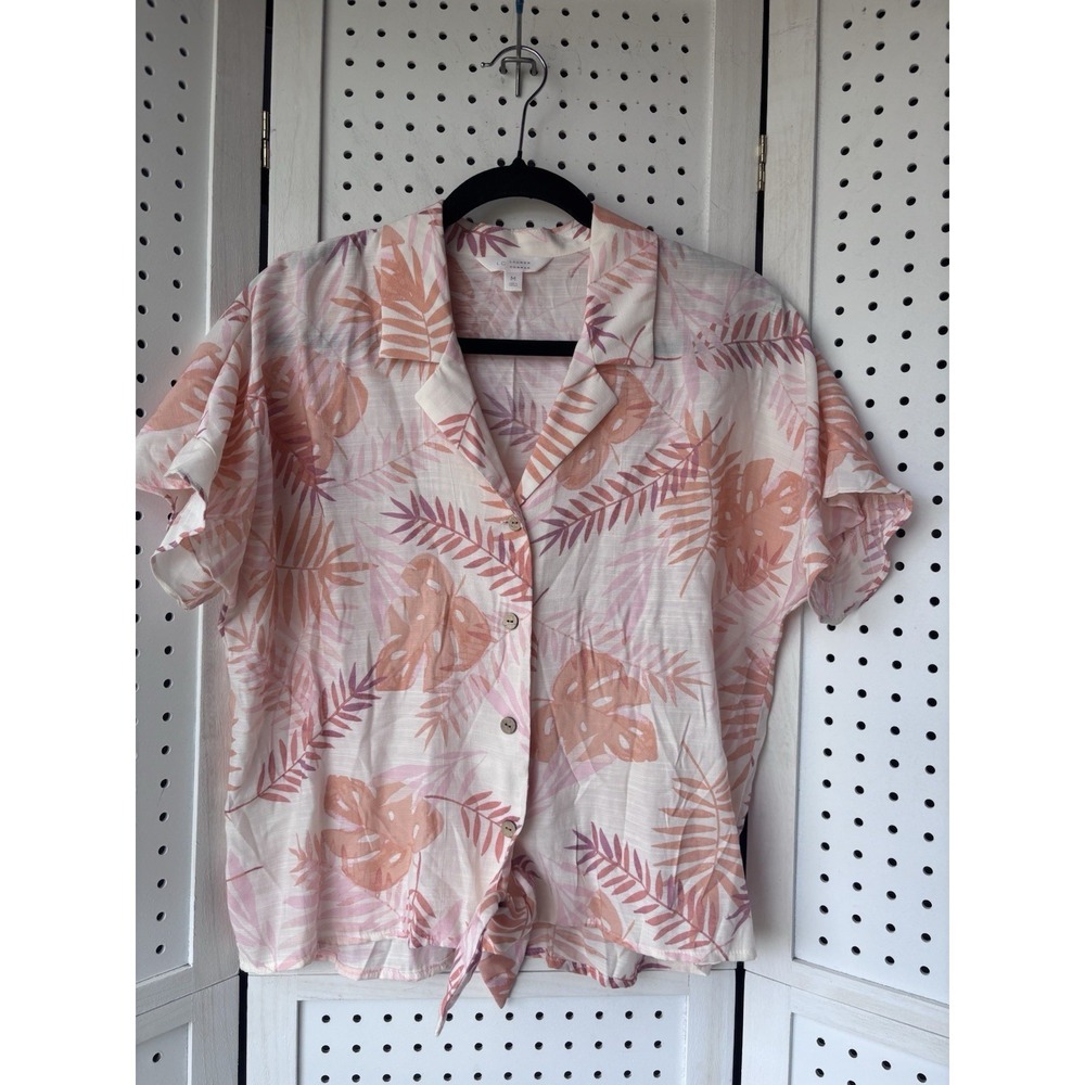 LC Lauren Conrad Women's M Rayon Blend Tropical Button Tie Front Short SLV Shirt